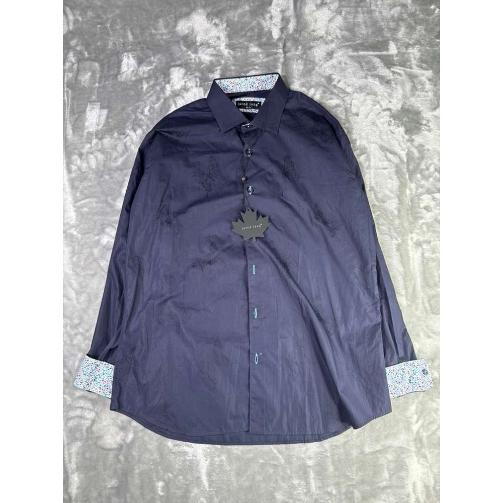 NWT Jared Lang Blue Long Sleeve Button Up Embroidered Shirt Men's Size XL